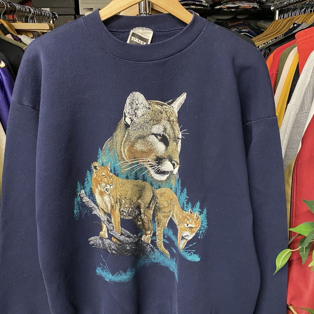 Vintage 90s Florida Panther Animal Nature Crewneck Sweatshirt Navy Men's 2XL - Picture 11 of 14